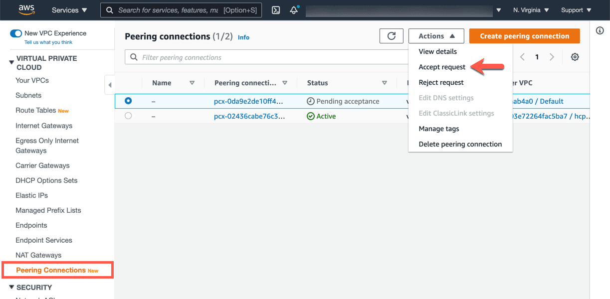 AWS VPC Peering list