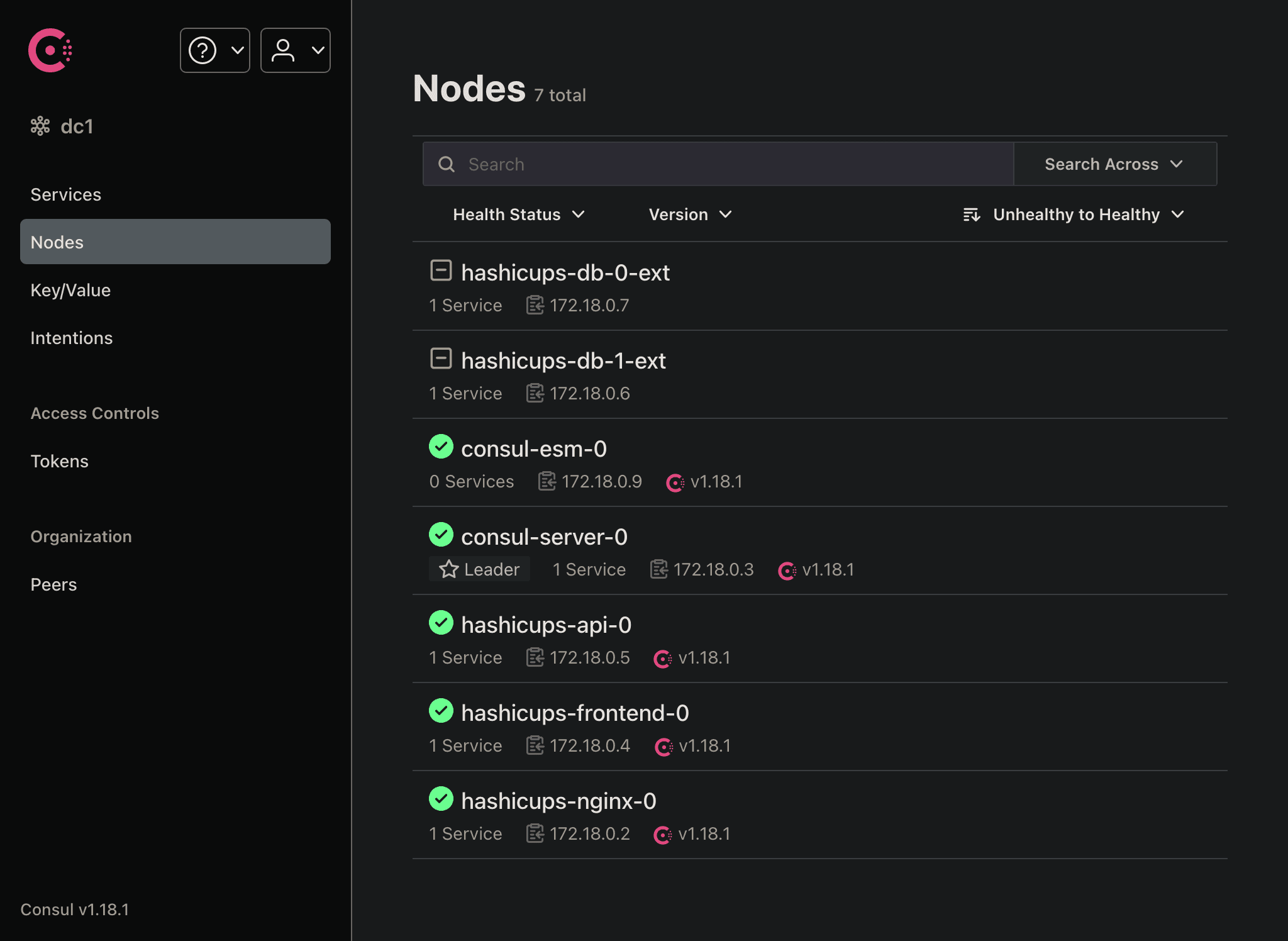 Nodes page - External DB instances